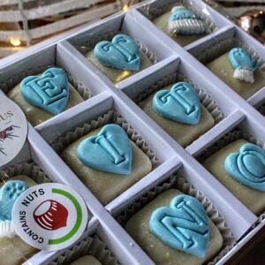 Beautiful Handmade Marzipan Gift Box - LET IT SNOW In Baby Blue and White